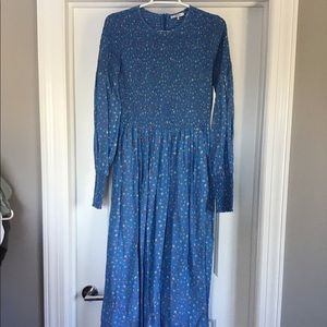 GANNI Beacon Smocked Blue dress, size 38